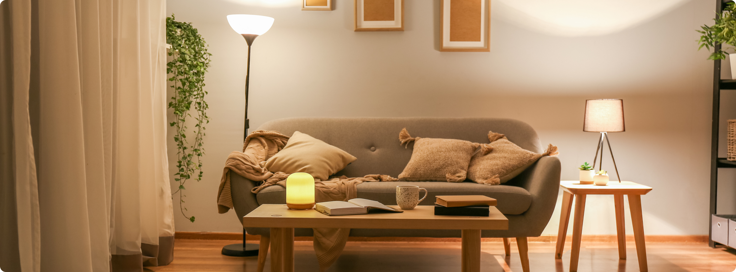 Living room with the lights on